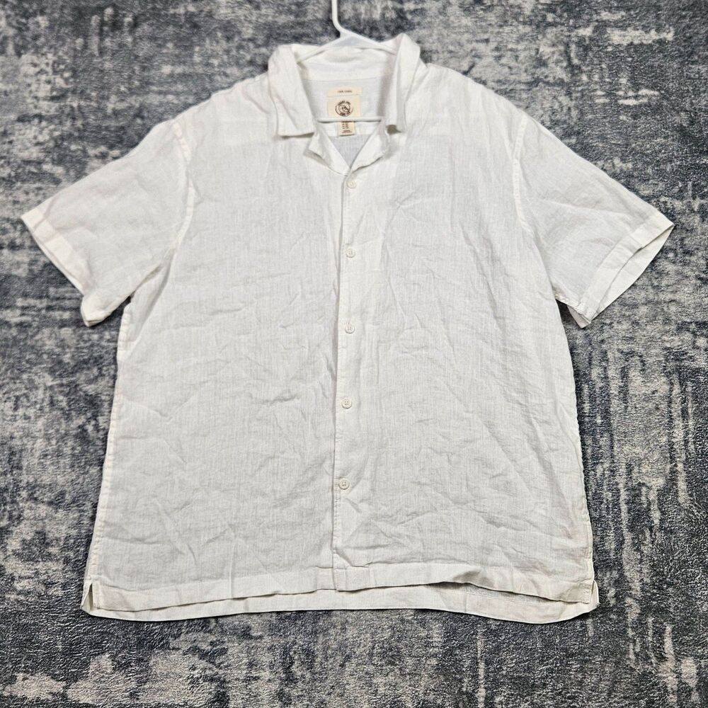 Panama Jack Men's XXL Shirt White Button Down 100% Linen Short Sleeve Camp